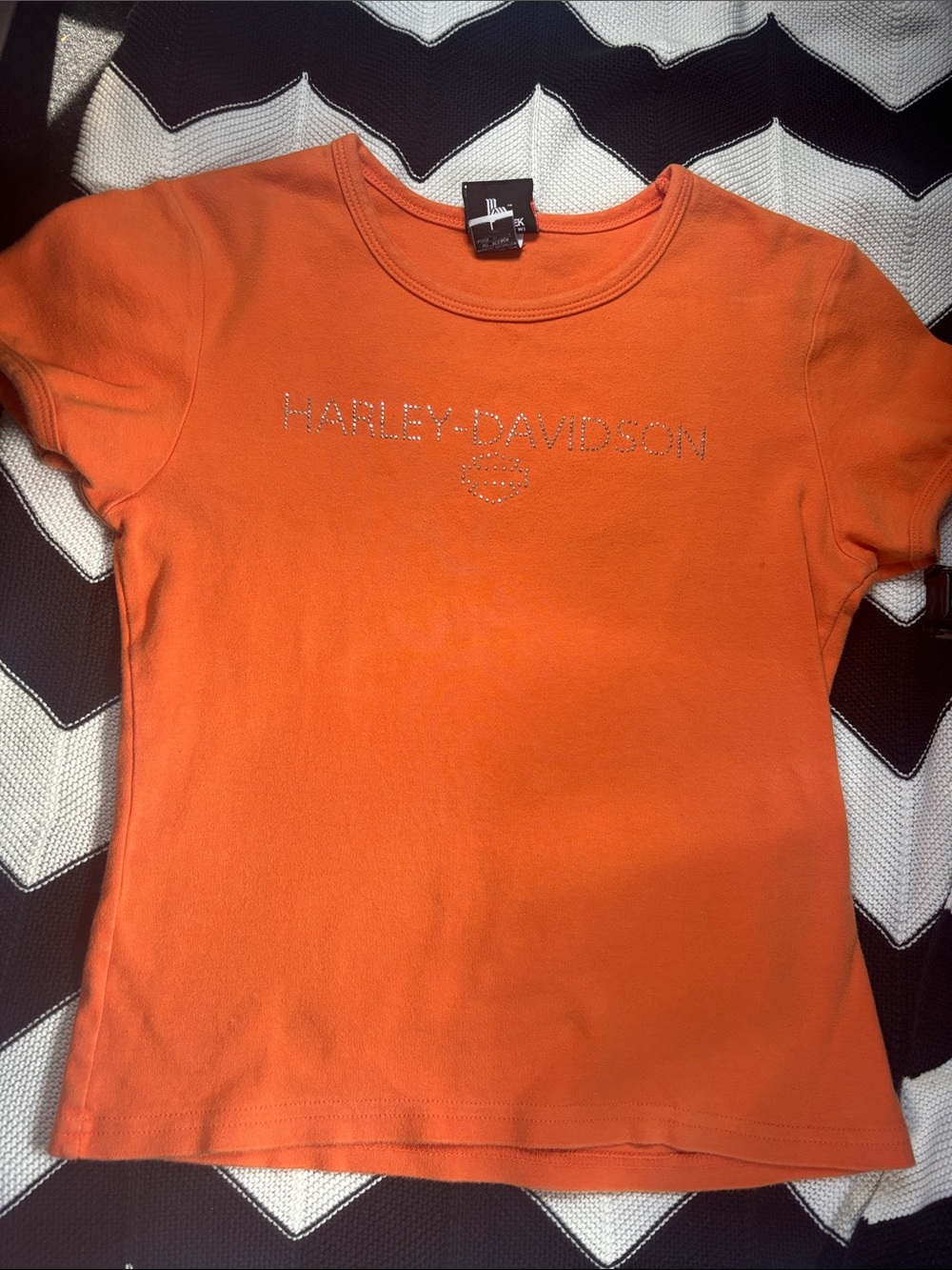 Harley-Davidson Orange Rhinestone Logo Short Sleeve Tee